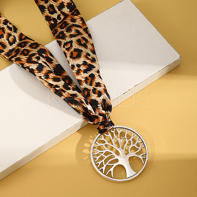 Cloth Leopard Print Scarf Necklaces with Alloy Pendant FS-WG91A7A-10-1