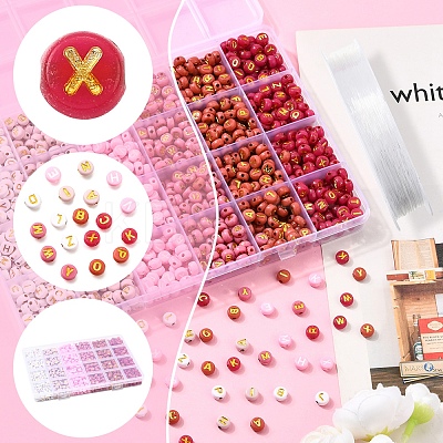 DIY Flat Round with Letter Acrylic Beads Bracelets Making Kits DIY-FS0008-90-1