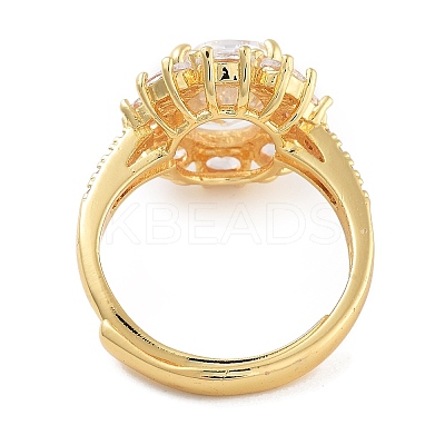 Flower Rack Plating Brass Micro Pave Cubic Zirconia Adjustable Rings for Women RJEW-Z059-11G-02-1