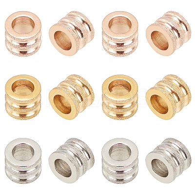 15Pcs 3 Colors Stainless Steel Textured Beads STAS-UN0021-01-1