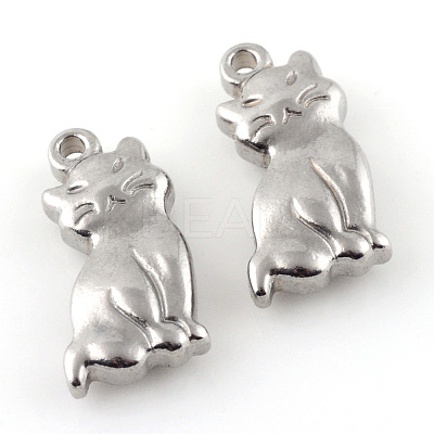Tarnish Resistant 201 Stainless Steel Kitten Pendants STAS-Q195-24-1