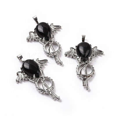 Natural Obsidian Teardrop Pendants G-P496-03P-19-1