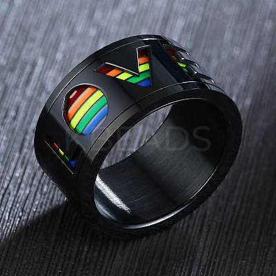 Rainbow Color Pride Flag Word Love Rotating Enamel Finger Ring RABO-PW0001-034E-1