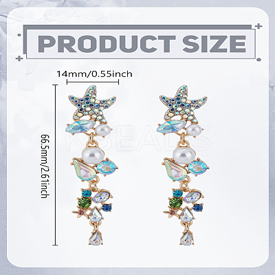 1 Pair Zinc Alloy Rhinestone Starfish Tassel Stud Earrings EJEW-LP0003-71-1