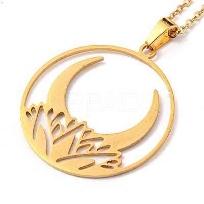 201 Stainless Steel Moon Pendant Necklace with Cable Chains NJEW-Q317-32G-1