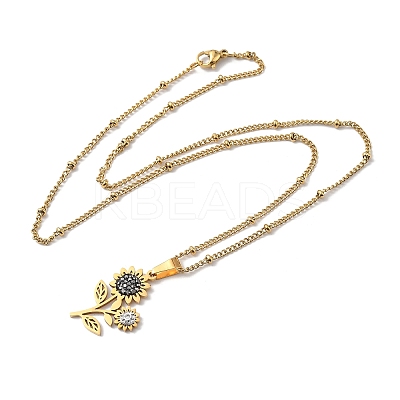 201 Stainless Steel Crystal Rhinestone Sunflower Pendant Necklaces NJEW-H065-16G-1