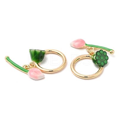 Brass Toggle Clasps with Green Enamel KK-K333-63G-1