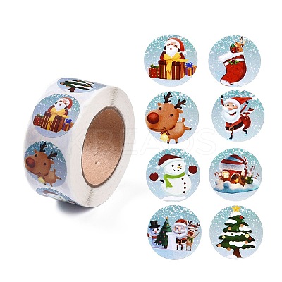 8 Patterns Christmas Round Dot Self Adhesive Paper Stickers Roll LS-DIY-A042-01D-1
