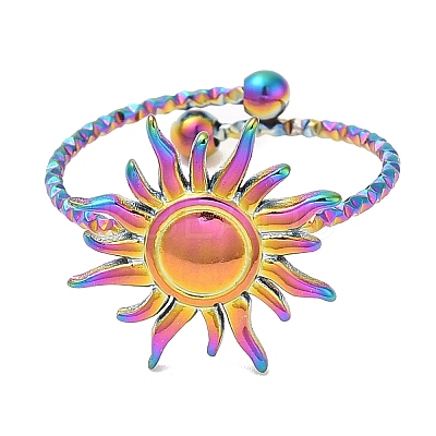 Ion Plating(IP) 304 Stainless Steel Sun Open Cuff Ring for Women RJEW-M149-08RC-1
