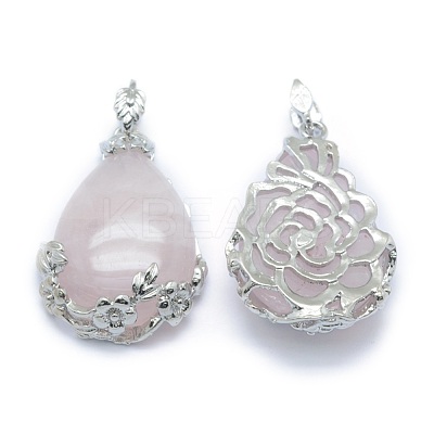 Natural Rose Quartz Pendants G-P393-B05-1