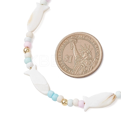 Summer Beach Natural White Shell and Glass Seed Beaded Necklaces NJEW-JN05855-02-1