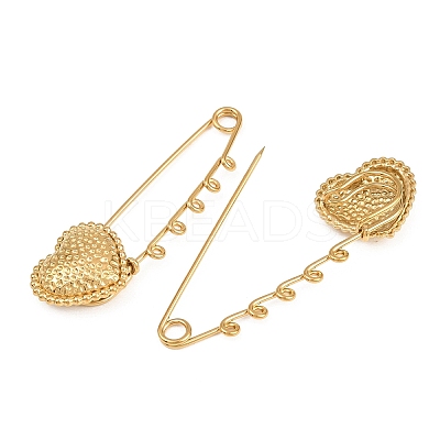Hammered Heart 304 Stainless Steel Safety Pins Brooch Findings SA-CBA098D-15D-G05-1