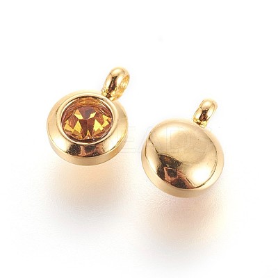304 Stainless Steel Rhinestone Charms STAS-P237-10G-09-1