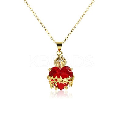 Brass Micro Pave Clear Cubic Zirconia and Red Resin Scared Heart Pendant Necklaces for Women FS-WG476F5-01-1