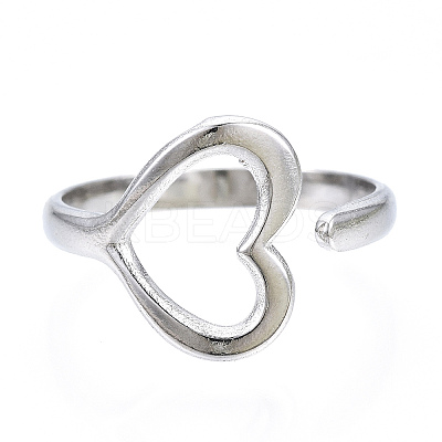 Non-Tarnish 304 Stainless Steel Heart Open Cuff Ring LS-RJEW-N040-24-1