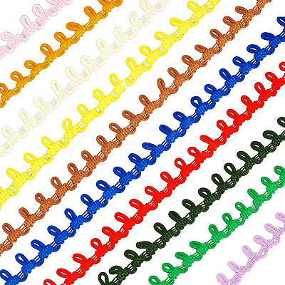 20 Yards 10 Colors Chinlon Braid Trims with Elastic Button Loops SRIB-BC0001-04-1