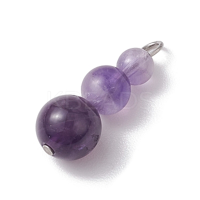 Natural Amethyst Round Beaded Pendants PALLOY-JF02867-10-1