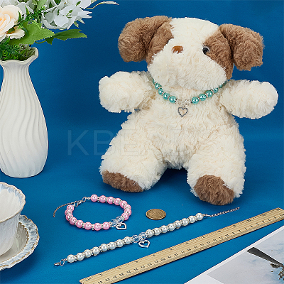 3Pcs 3 Colors Resin Imitation Pearl Beaded Pet Collar Necklaces NJEW-FG0001-20-1