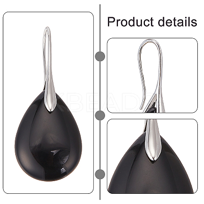2 Pairs 2 Style Natural Quartz Crystal & Dyed & Heated Black Agate Teardrop Dangle Earrings with Brass Pins for Women EJEW-AN0004-41-1