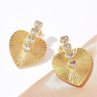 Brass Micro Pave Clear Cubic Zirconia Stud Earrings KK-U058-61G-1