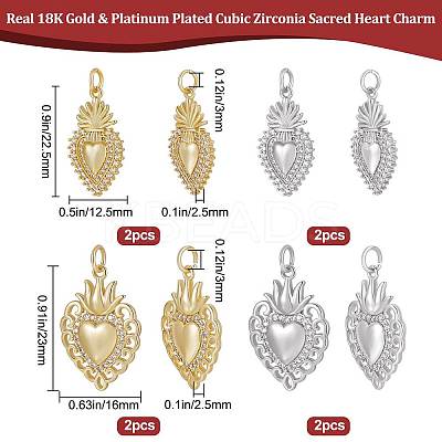 8Pcs 4 Style Rack Plating Brass Micro Pave Cubic Zirconia Pendants KK-BBC0005-80-1
