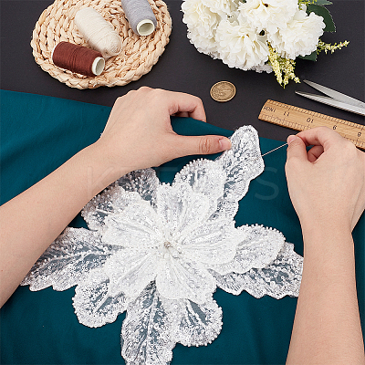 3D Flower Glass Beaded Gauze Cloth Sew on Appliques PATC-WH0008-93A-1