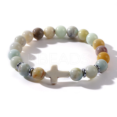 Natural Amazonite Beads Stretch Bracelets for Women Men QT3282-2-1