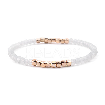 Gold-tone Miyuki Elastic Crystal Beaded Bracelet with Acrylic Tube Beads ST1549710-1