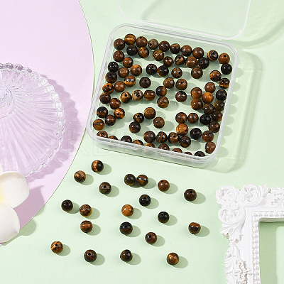 100Pcs Round Natural Tiger Eye Beads G-SP0001-21B-1