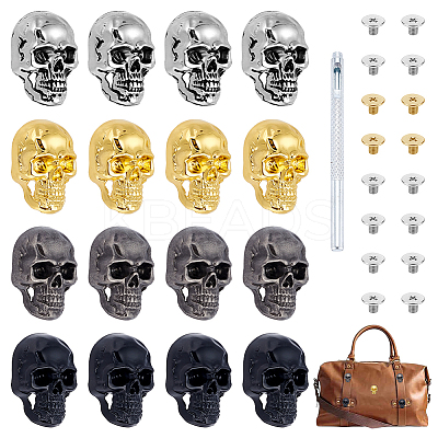 16Pcs 4 Styles Halloween Skull Alloy Decorative Rivets DIY-DR0007-76-1
