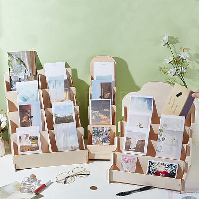 3 Sets 3 Styles Wood Postcard Display Riser Stands ODIS-UN0001-12-1