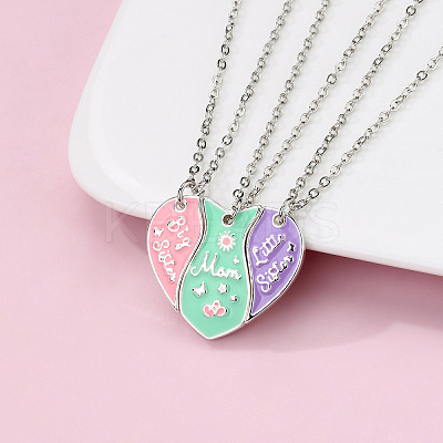3Pcs Alloy Enamel Mom Daughter Heart Magnetic Pendant Necklace Sets for Mother's Day FS-WG5C723-02-1