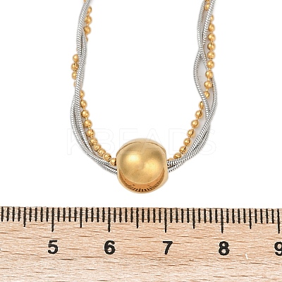Two Tone 304 Stainless Steel Round Ball Pendant 3 Layer Necklaces NJEW-Z075-01GP-1