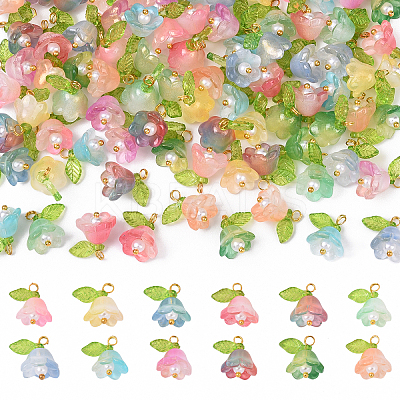 10Pcs Acrylic & Glass Flower Pendants PALLOY-YW00116-01-1