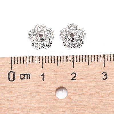 5-Petal Brass Micro Pave Clear Cubic Zirconia Bead Caps X-ZIRC-P001-31P-1