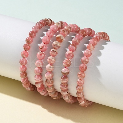 Natural Argentina Rhodochrosite Beaded Stretch Bracelets BJEW-L700-01A-1