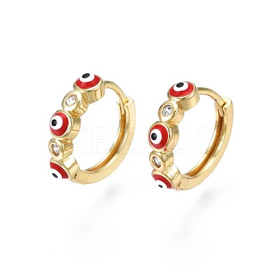 Clear Cubic Zirconia Evil Eye Huggie Hoop Earrings with Enamel EJEW-N015-18B-1