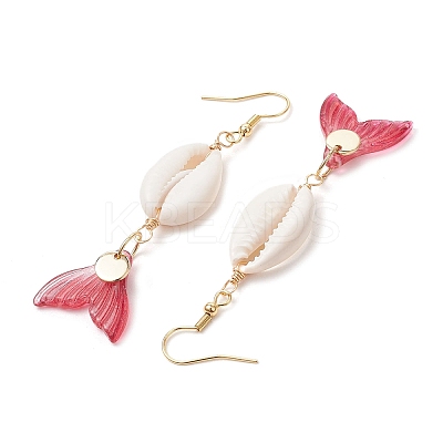 Natural Cowrie Shell Glass Dangle Earrings EJEW-JE06385-07-1