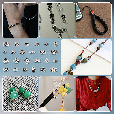 1200Pcs 24 Styles Tibetan Style Alloy Spacers Beads TIBEB-PH0005-09-1