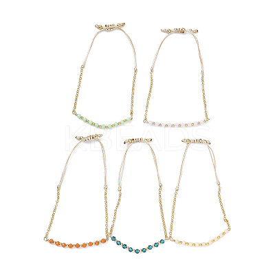 Adjustable Glass Beaded & Brass Chains Link Bracelet for Women BJEW-O187-12-1