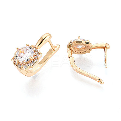 Brass Micro Pave Clear Cubic Zirconia Flower Hoop Earrings EJEW-T048-33G-1
