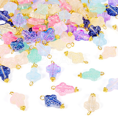 90Pcs 9 Colors Cross Transparent Spray Paint Glass Pendants PALLOY-TAC0169-1