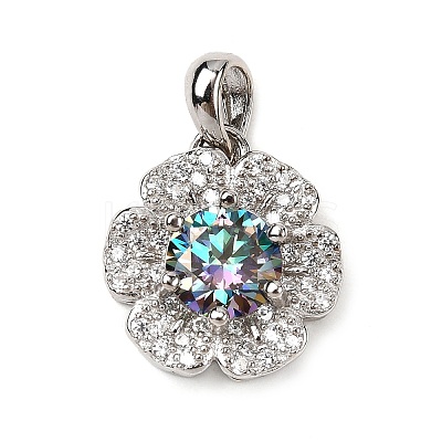 925 Sterling Silver Moissanite Rhinestone Flower Charms STER-D308-01C-P-1