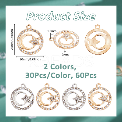 60Pcs 2 Colors Alloy Crystal Rhinestone Pendants FIND-DC0006-39-1