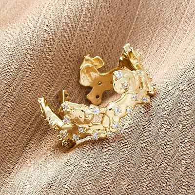 Brass Micro Pave Clear Cubic Zirconia Cuff Rings for Women RJEW-G345-02G-1