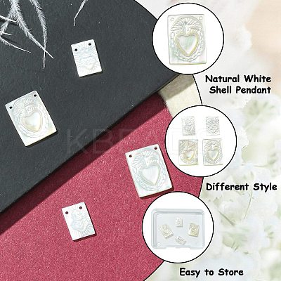 4Pcs 2 Styles Natural White Shell Mother of Pearl Shell Pendants SHEL-CJ0001-37-1
