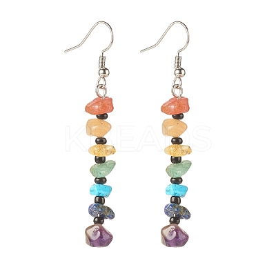 Natural & Synthetic Mixed Gemstone Chip Beaded Dangle Earrings with Glass EJEW-JE04841-1