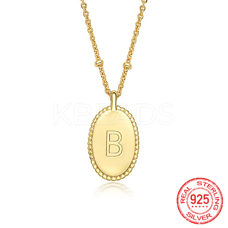 925 Sterling Silver Letter Initial Oval Pendant Necklaces for Women EL6437-6-1