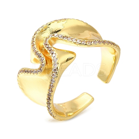 Rack Plating Brass Micro Pave Cubic Zirconia Open Cuff Rings for Women RJEW-M022-20G-1