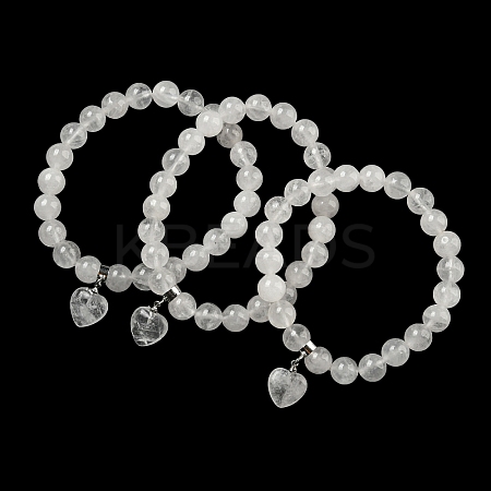 8.5mm Round Natural Quartz Crystal Rock Crystal Beaded Stretch Bracelets BJEW-C074-01N-1